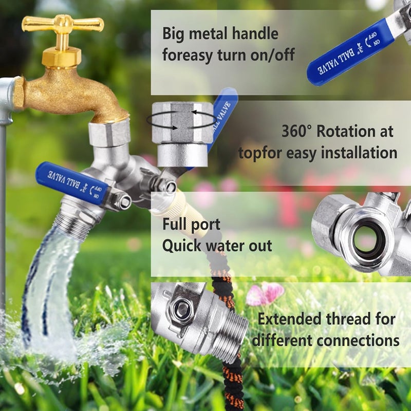 CbeeSo 304 Stainless Steel Garden Hose Splitter 2 Way Heavy Duty, Full Flow Hose Y Splitter with Long Handle,Lead-free Y Valve Water Garden Hose Adapter,3/4" GHT Threads - Image 4